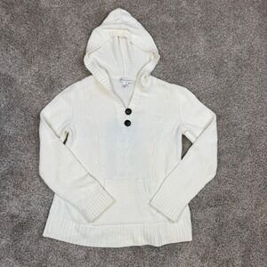 Vintage Y2K Christopher & Banks Cream Cable Knit Hoodie Sweater Womens Medium